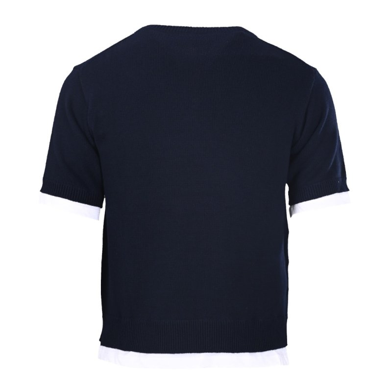 Miu Miu Navy Short Sleeve T-Shirt with White Trim view