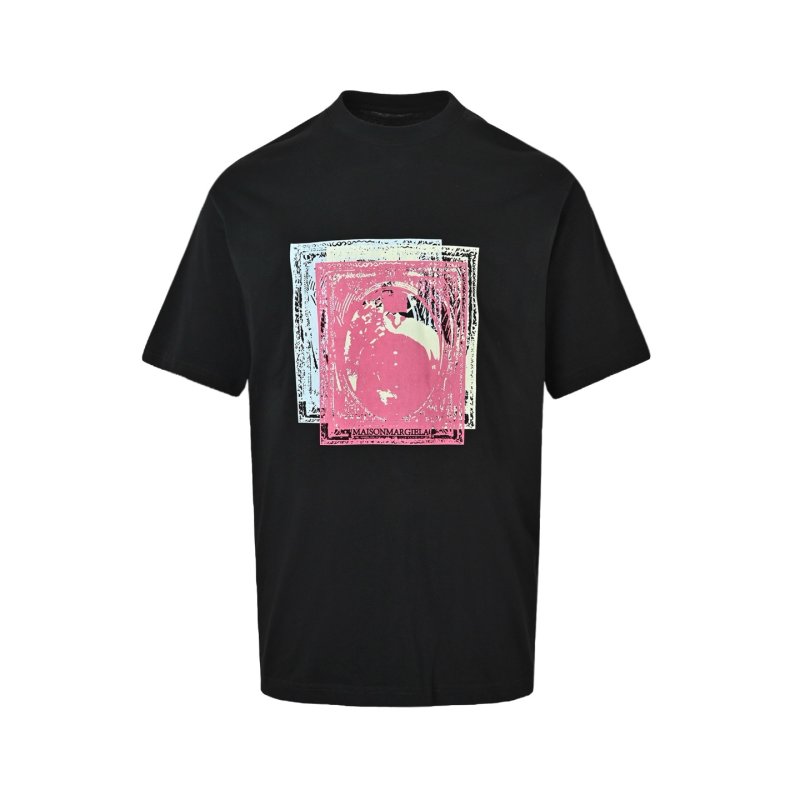 Black Short Sleeve Graphic T-Shirt with Pink Abstract Print view