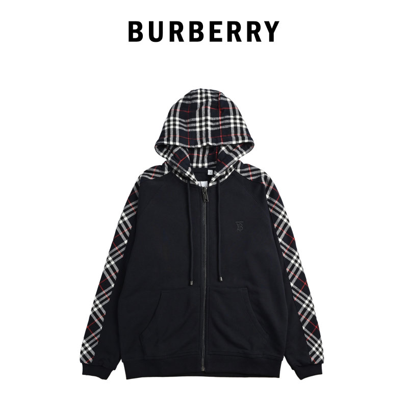 Burberry Black Zip Jacket with Check Sleeves view