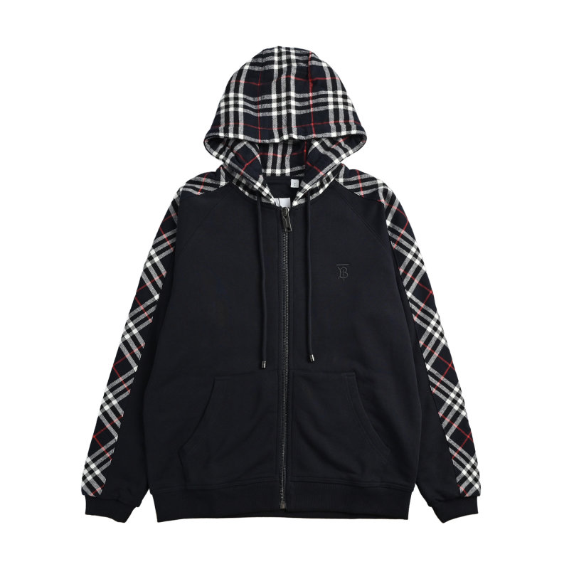 Burberry Black Zip Jacket with Check Sleeves view