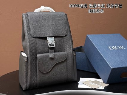 Dior Saddle Oblique Grey Leather Backpack 32x45cm