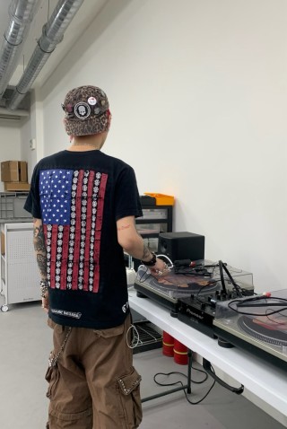 Black USA Flag Skull Graphic Short Sleeve T-Shirt