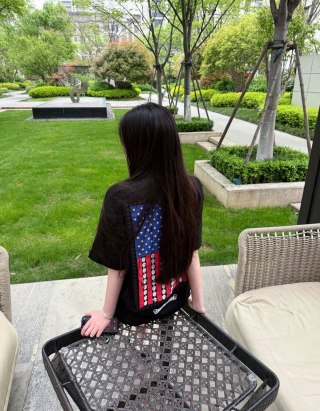 Black USA Flag Skull Graphic Short Sleeve T-Shirt view 8