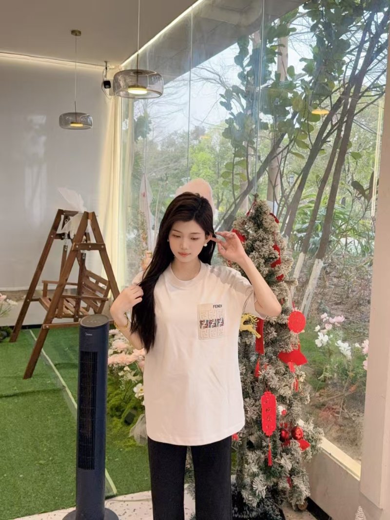 Fendi White Logo Print Short Sleeve T-Shirt