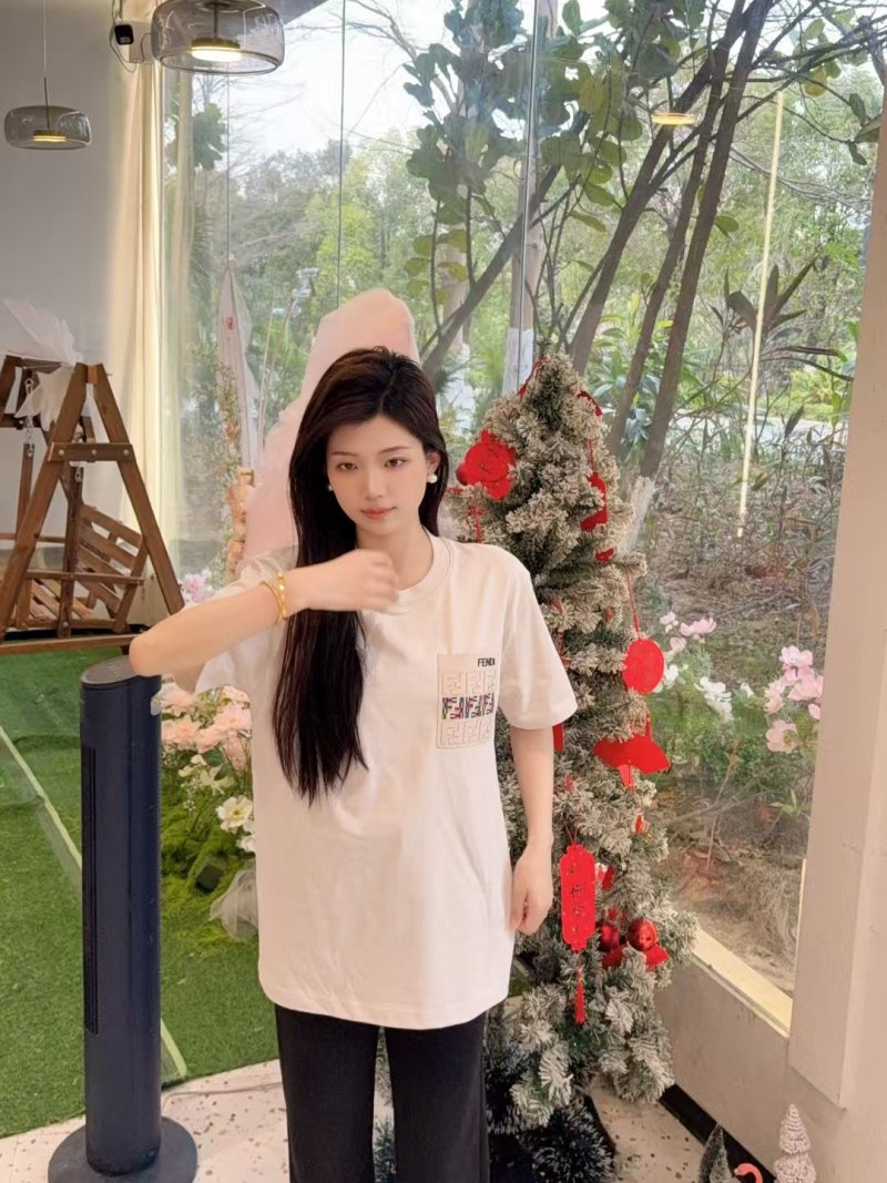 Fendi White Logo Print Short Sleeve T-Shirt view