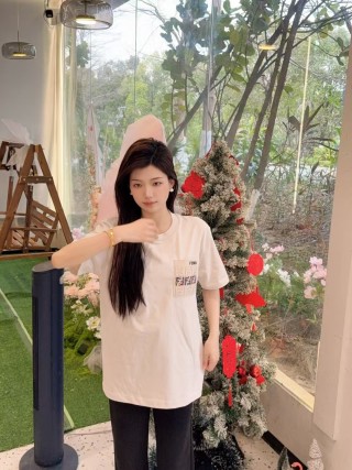 Fendi White Logo Print Short Sleeve T-Shirt view 6