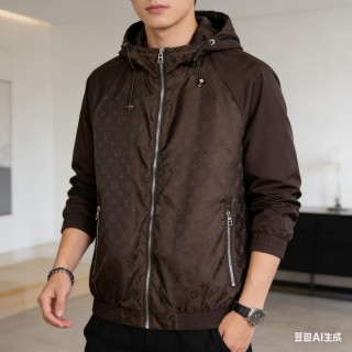 Louis Vuitton Monogram Nylon Hooded Windbreaker Jacket Brown
