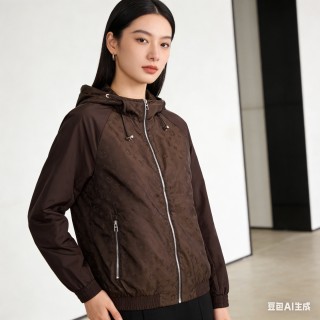 Louis Vuitton Monogram Nylon Hooded Windbreaker Jacket Brown view 2