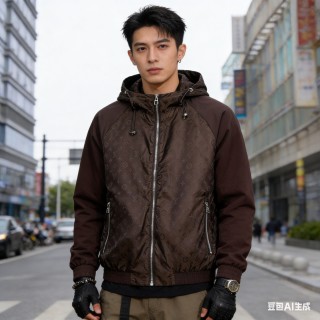 Louis Vuitton Monogram Nylon Hooded Windbreaker Jacket Brown view 3