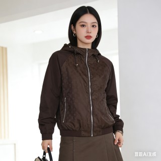 Louis Vuitton Monogram Nylon Hooded Windbreaker Jacket Brown view 4