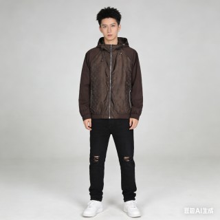 Louis Vuitton Monogram Nylon Hooded Windbreaker Jacket Brown view 9