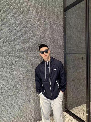 Stone Island Navy Nylon Hooded Windbreaker Jacket view 2