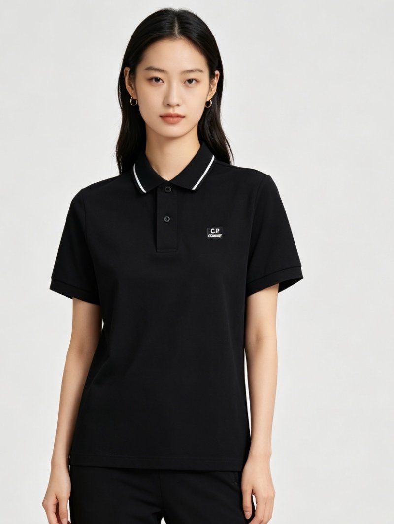 C.P. Company Black Polo Shirt with Striped Collar view
