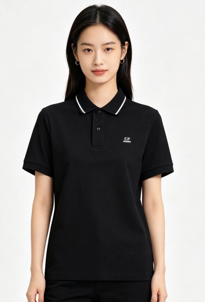 C.P. Company Black Polo Shirt with Striped Collar view