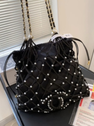 Black Quilted Studded Shoulder Bag with Chain Strap