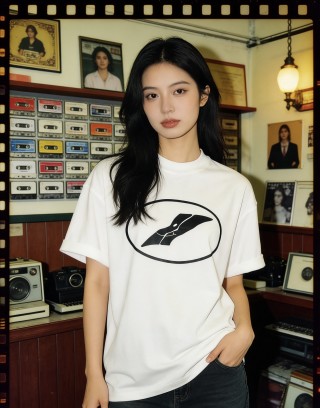 White Short Sleeve T-Shirt with Black Graphic Print view 6