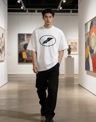 White Short Sleeve T-Shirt with Black Graphic Print view 9