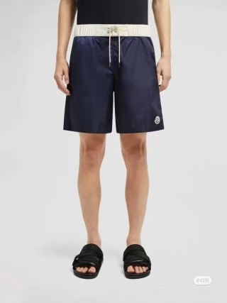 Navy Nylon Shorts with White Waistband view 3