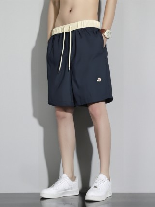 Navy Nylon Shorts with White Waistband view 5