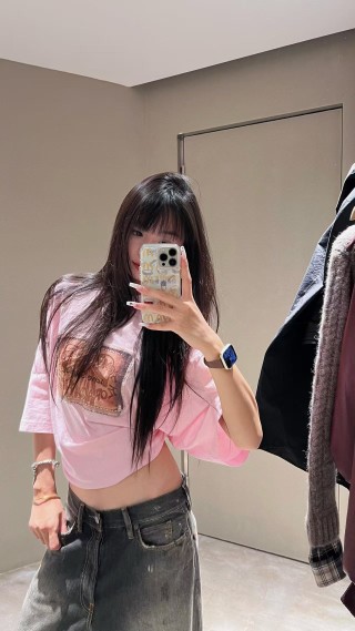 Pink Oversized Graphic T-Shirt with Embossed Badge Print view 5