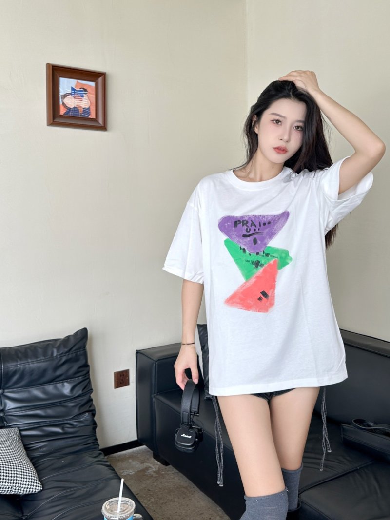 Prada Colorblock Graphic White T-Shirt