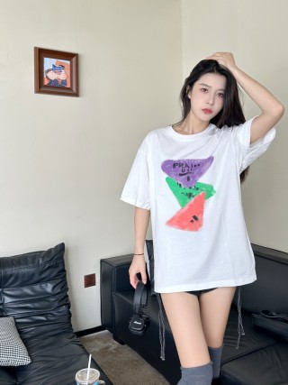 Prada Colorblock Graphic White T-Shirt