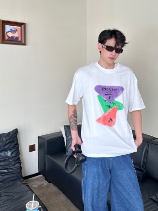 Prada Colorblock Graphic White T-Shirt view 2