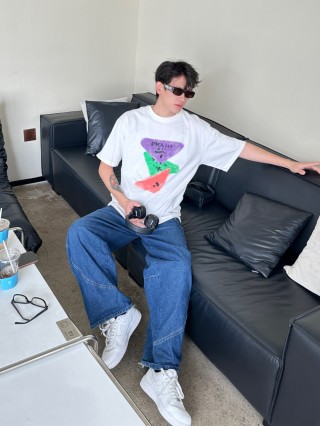 Prada Colorblock Graphic White T-Shirt view 3