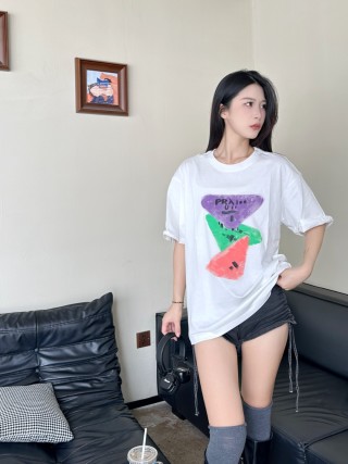 Prada Colorblock Graphic White T-Shirt view 5