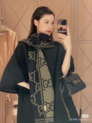 Gucci GG Monogram Wool Blend Scarf - Black & Gold view 4