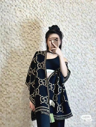 Gucci GG Monogram Wool Blend Scarf - Black & Gold view 5