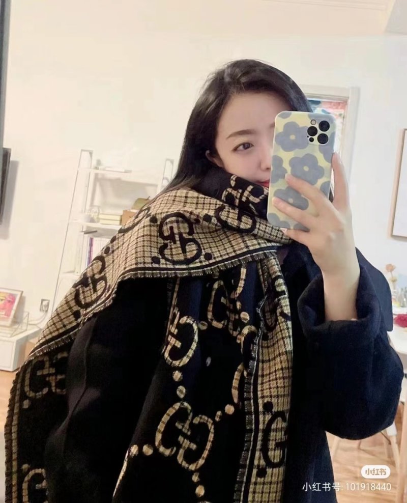 Gucci GG Monogram Wool Blend Scarf - Black & Gold view