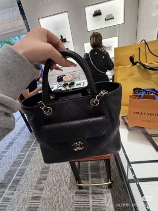 Chanel Black Quilted Caviar Tote with Gold Chain view 2