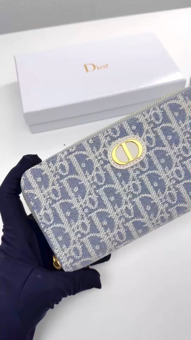 Dior CD Monogram Canvas Wallet Blue Grey