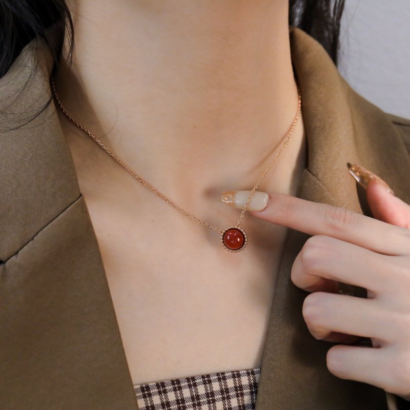 Rose Gold Red Agate Pendant Necklace