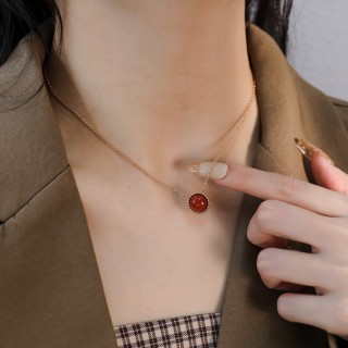 Rose Gold Red Agate Pendant Necklace