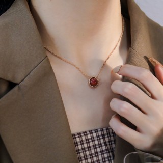 Rose Gold Red Agate Pendant Necklace view 2