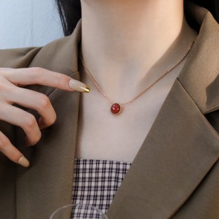 Rose Gold Red Agate Pendant Necklace view 3