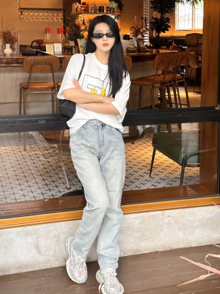 Light Wash Straight Leg Denim Jeans view 5