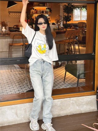 Light Wash Straight Leg Denim Jeans view 7
