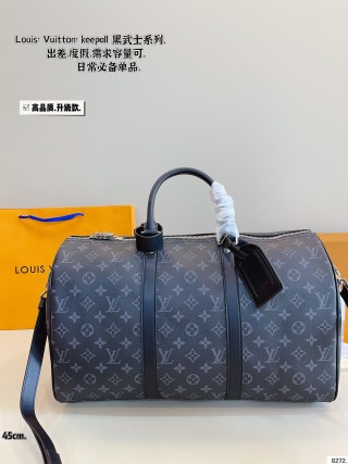 Louis Vuitton Keepall 45 Travel Bag Black Monogram view 8