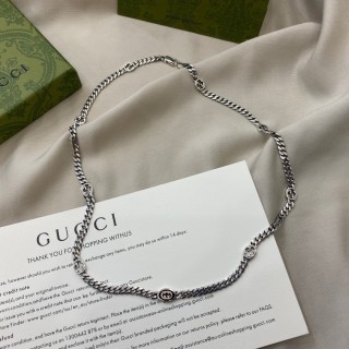 Gucci Double G Interlocking Silver Chain Necklace