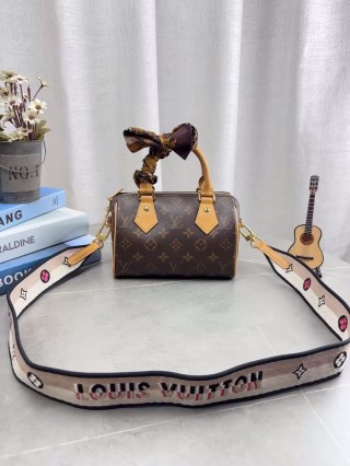 Louis Vuitton Monogram Speedy Handbag with Silk Scarf Brown