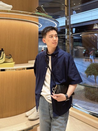 Navy Blue Short Sleeve Button-Up Shirt