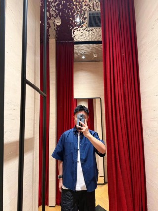 Navy Blue Short Sleeve Button-Up Shirt view 2