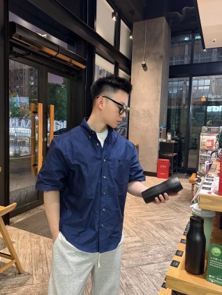 Navy Blue Short Sleeve Button-Up Shirt view 3
