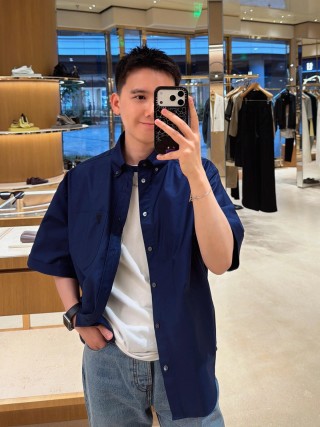 Navy Blue Short Sleeve Button-Up Shirt view 5