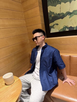 Navy Blue Short Sleeve Button-Up Shirt view 7