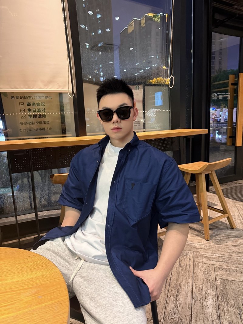 Navy Blue Short Sleeve Button-Up Shirt view