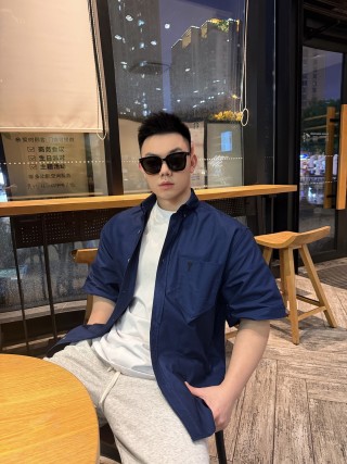 Navy Blue Short Sleeve Button-Up Shirt view 8